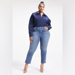 Good American Navy Poplin Collared Full Zip Bodysuit XL Career Office Workwear